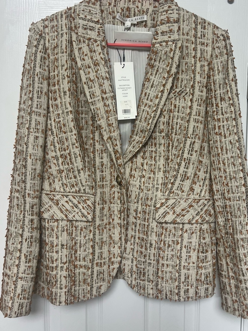 Veronica Beard Cream and Brown Tweed One-Button Blazer